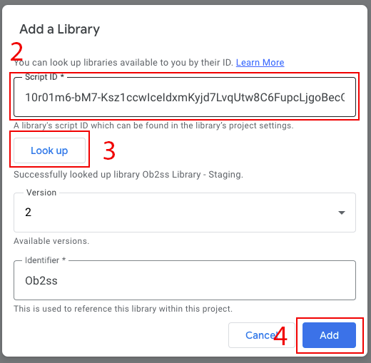Add the library ID, click "Look Up", and click "Add".